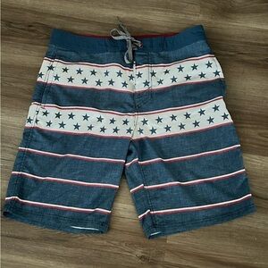 Mossimo Supply Co. Red White Blue American Flag Swim Trunks Men Size 34